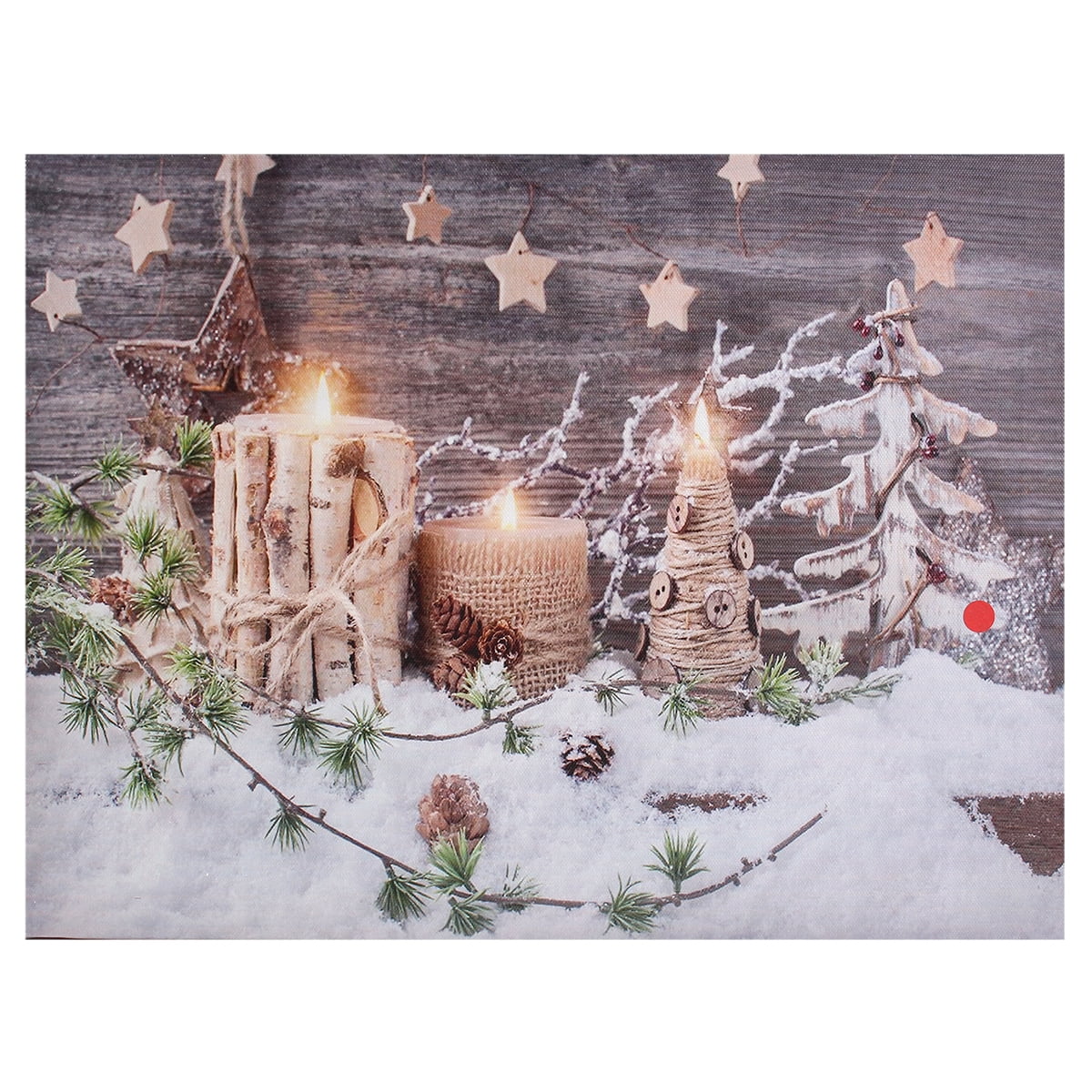Christmas Canvas Print LED Lights Candles & Pine Cones 40x30cm Batt-Op 