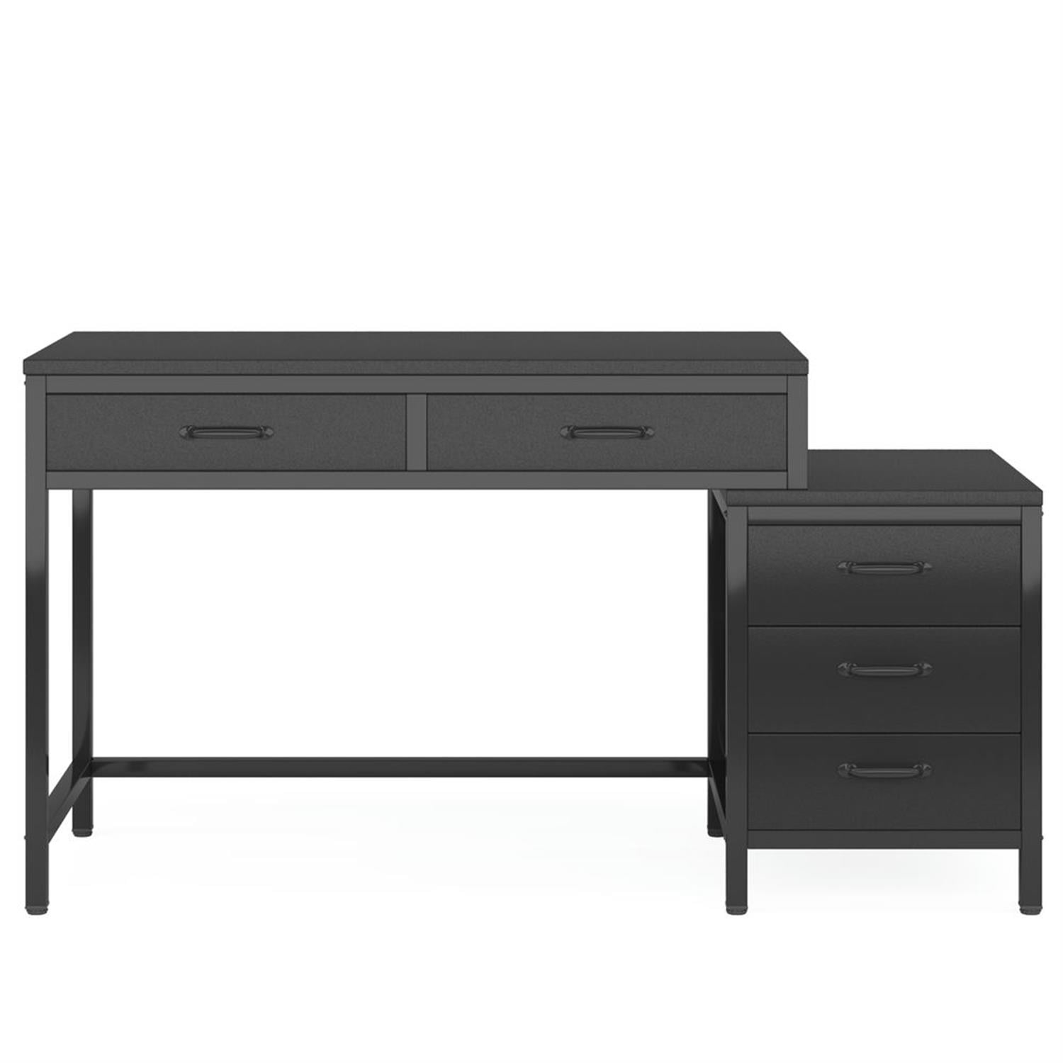 Demi Bonn 51" Computer Desk with Reversible Drawer Cabinet, Modern Study Writing Gaming Table for Home Office, Black
