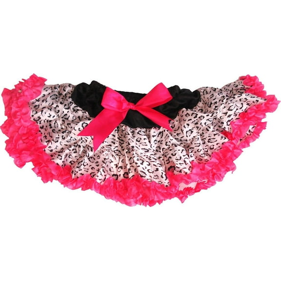 Wenchoice Girl'S Black Cheetah Satin Tutu With Hot Pink Trim S(1T-2T)