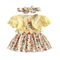 thumbnail image 1 of Robe de Jeune Fille Princesse Imprimé Fleur Patchwork Robe avec Bandeau, 1 of 9