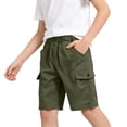 thumbnail image 4 of Zwiiyzr Kids Boys Half Cargo Shorts Solid Color Loose Kids Casual Shorts Active Summer Clothes with Pockets Green, 4 of 8