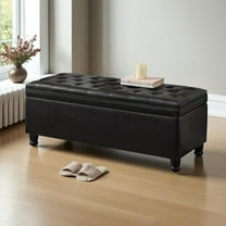 GZXS 44.5" Upholstered Tufted Button Storage Bench, Black Faux Leather Bed-End Ottoman with Wooden Spindle Legs, for Entryway, Bedroom, Living Room