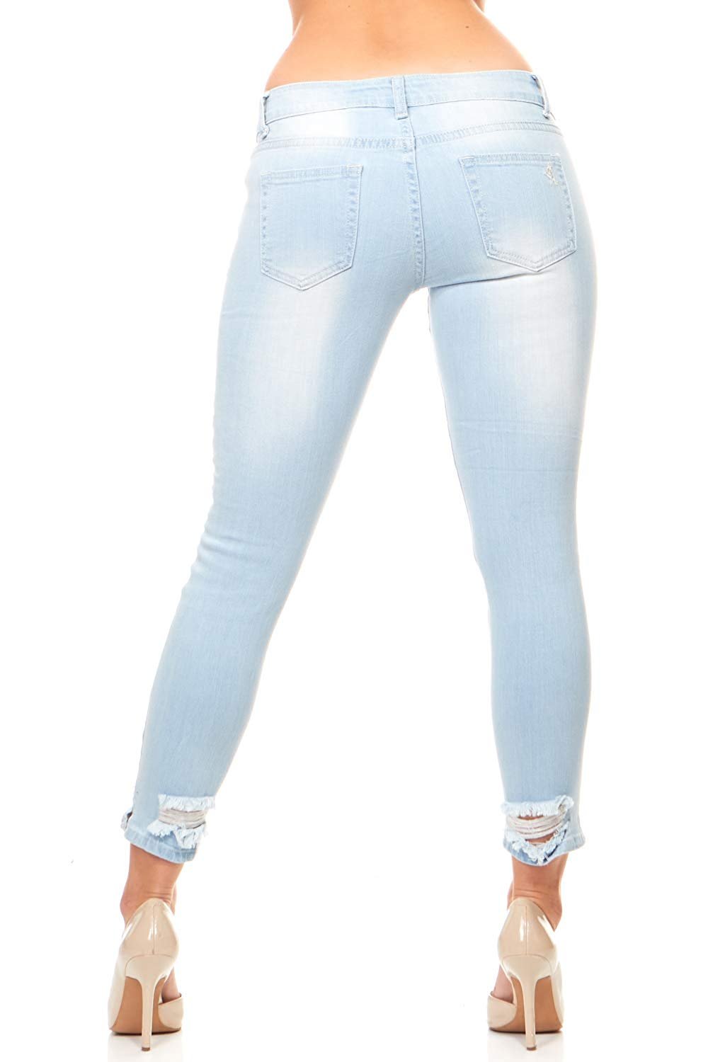 CG JEANS Plus Size Cute Juniors Big Mid Rise Large Ripped Torn Crop Skinny Fit, Sky Blue Denim, 20 - image 2 of 5