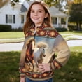 thumbnail image 3 of Uorisanigo Girls Half Zip Sweatshirt Quarter Zipper Cropped Sweatshirt Soft and Comfortable Athletic Pullover Tops Lightweight Western Horse Aztec Hoodies No Hood, Size 11-12, 3 of 7