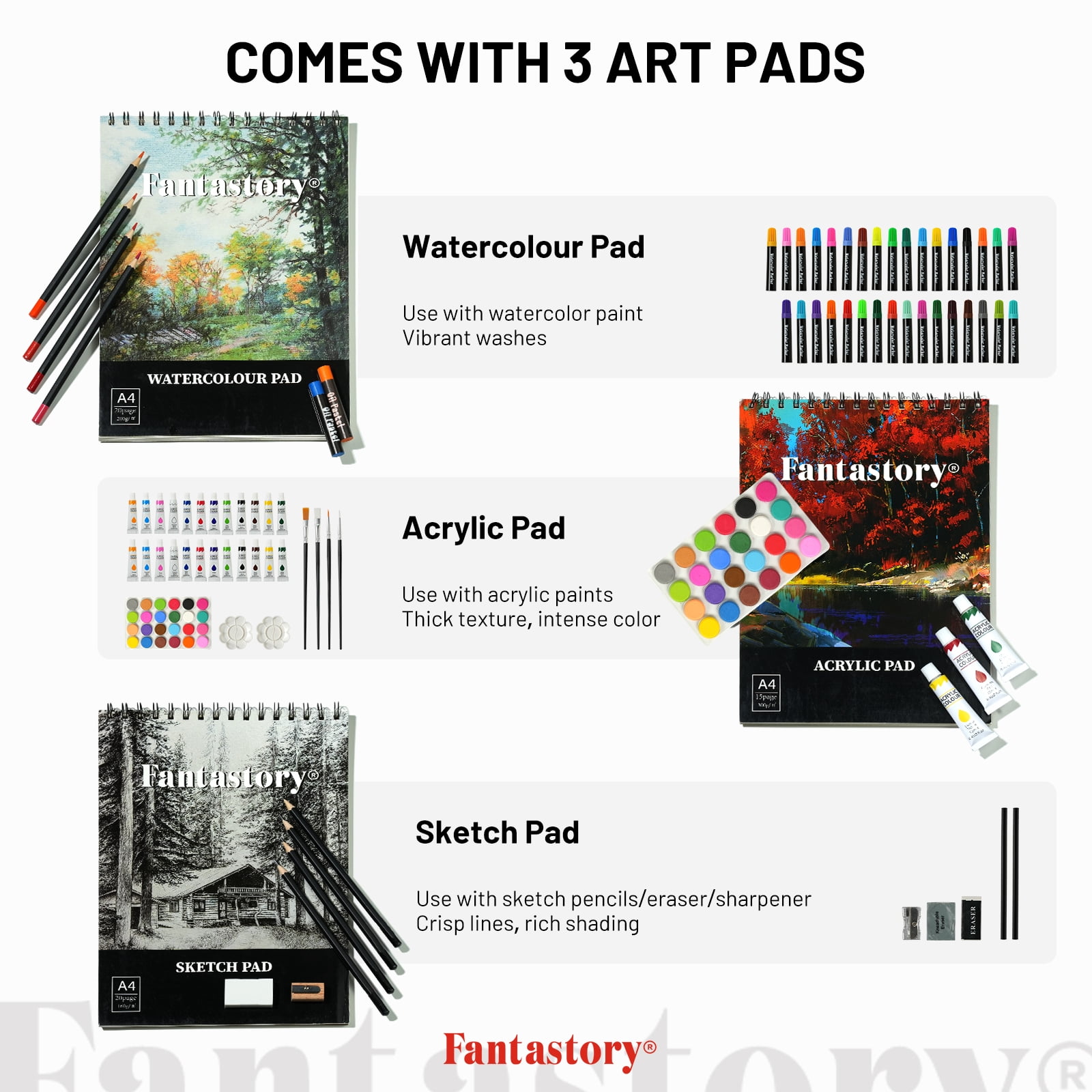 Fantastory 145 Pcs Art Supplies Set, Deluxe Aluminum Art Box Painting and Drawing Gift Kit for Adults