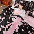 thumbnail image 6 of Feelyou Cartoon Bow-tie Bedding Comforter Set 7pcs, Initial Letter I Queen Bedding Sets, Kawaii Princess Queen Sheet Sets, Microfiber Room Decor, 6 of 8