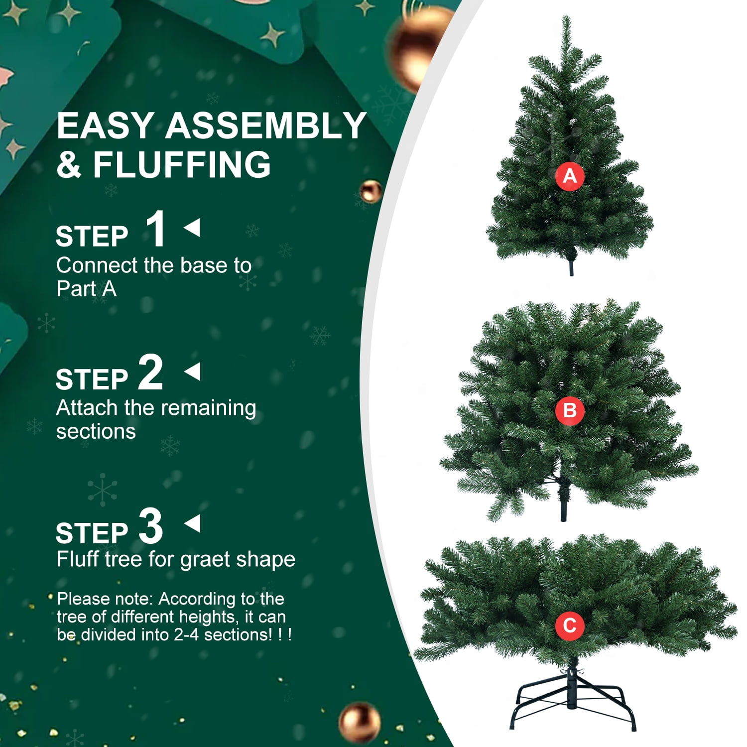 Euroco 9ft Christmas Tree with Memory Wire, 1910 Tips Hinged Artificial PVC Tree, Easy Setup Green Xmas Tree for Indoor Holiday Decoration
