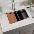 thumbnail image 5 of Strictly Sinks Undermount Workstation Kitchen Sink 32 Inch 16ga Double Bowl Leather Texture Black, 5 of 9