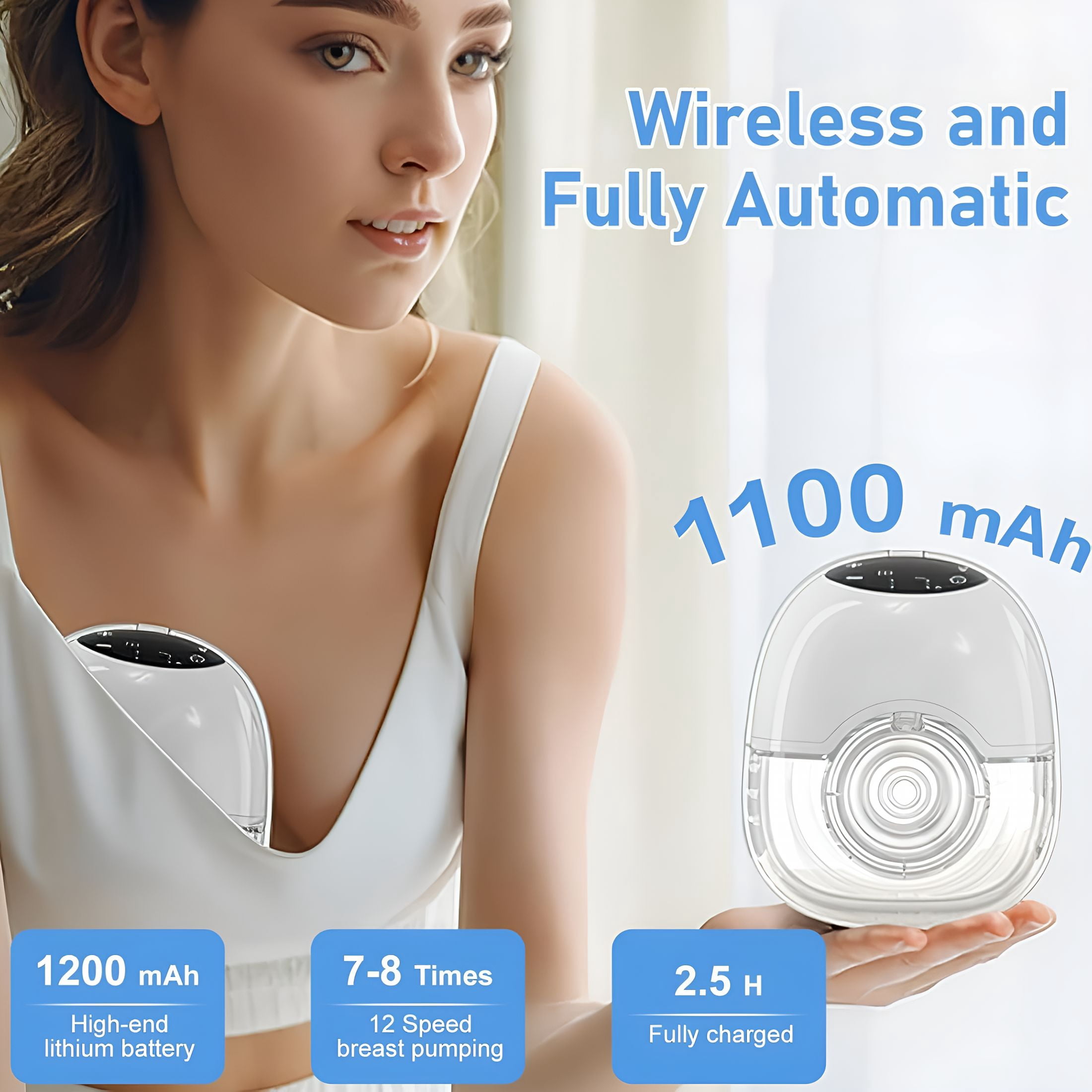 XIRQI Breast Wearable Breast Hands Design 4 Modes 12 Settings Portable Comfortable for Pumping Integrated Hands Low Silent 180Ml Capacity Long Battery Life Comfortable Wearable