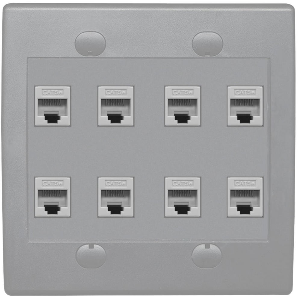RiteAV 8 Port Flat Dual 2 Gang Cat5e RJ45 Network Wall Plate