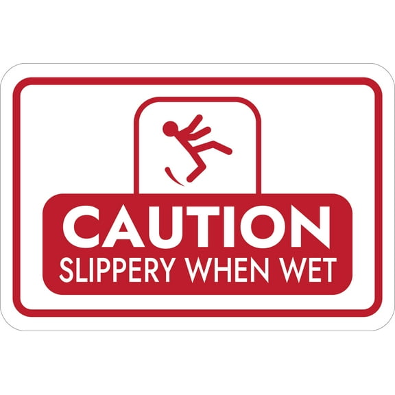 Classic Framed Plus Caution Slippery When Wet Door or Wall Sign | Workplace Health and Safety Warning Signage - Large