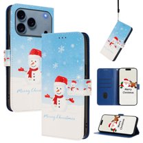 Phone Case for iPhone 17 Pro Max, Luxury Christmas Pattern Card Slots Cash Pocket Magnetic Clasp Full Body Protection Shockproof Kickstand Wallet Flip Case with Wrist Strap for iPhone 17 Pro Max, B