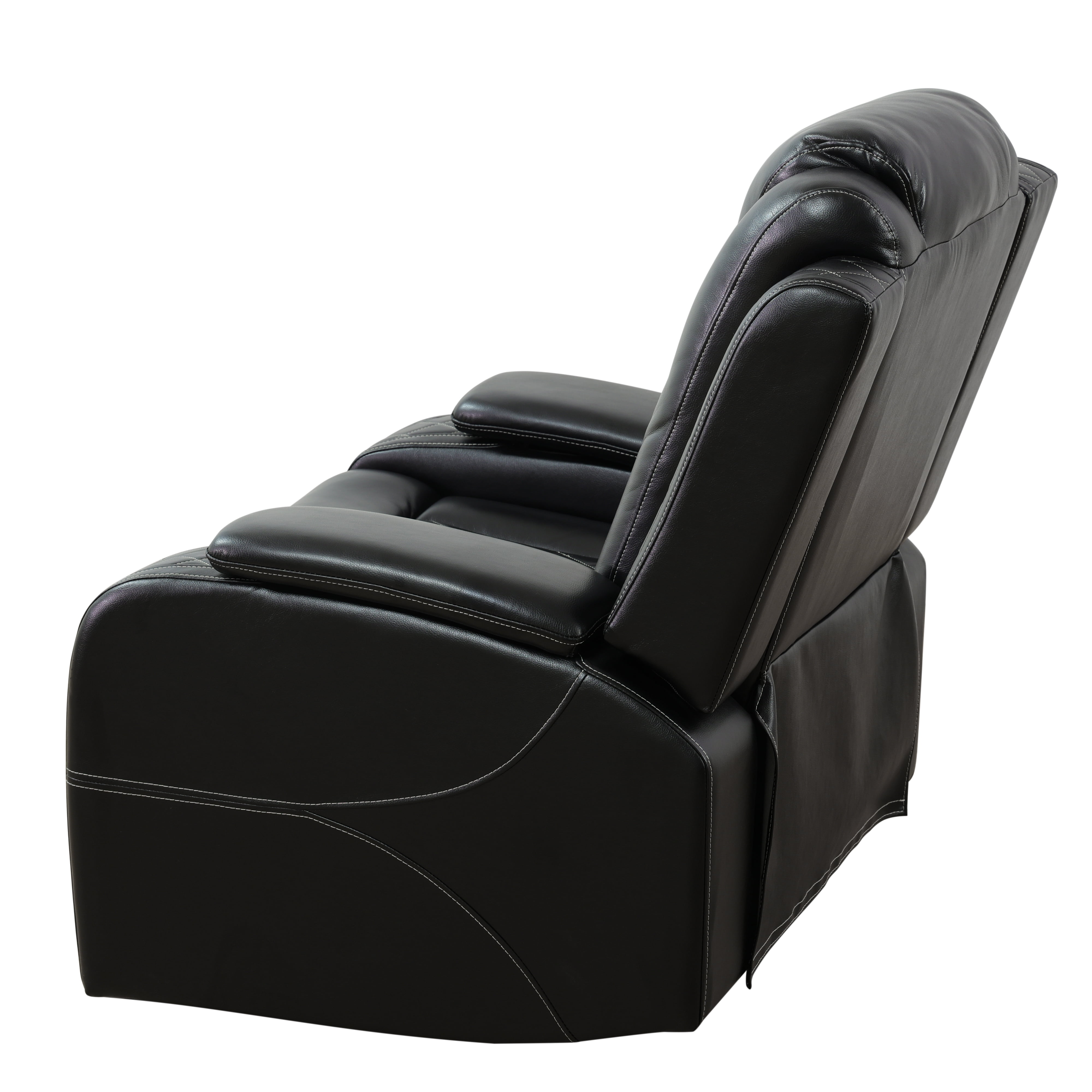 Recliner Chair for Living Room, Power Leather Reclining Sofa Seating Couch with LED Lights/Storage Console/Cup Holders (Black)