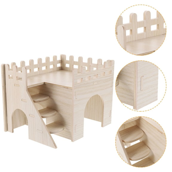 LEORX Multifunctional Hamster House Wooden Climbing Toy Beige 1 Set