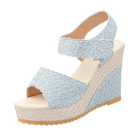 

Walking Sandals Women Fashion Spring Fish Mouth High Heel Heel Shoes Blue 38