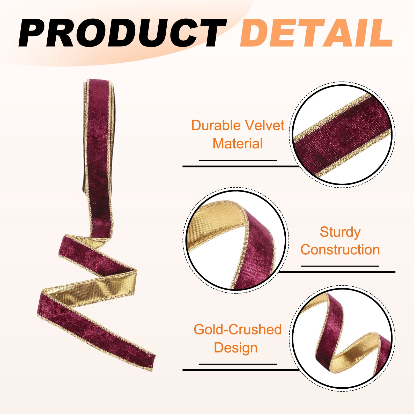 Uxcell Velvet Wired Ribbon, (1 Inch x 10 Yards, 2 Pcs)(Dark Red) Velvety Gold Crushed Ribbons Gift Wrapping Binding, Suit For- Crafts/Bow/Wreaths/Christmas Tree Decoration