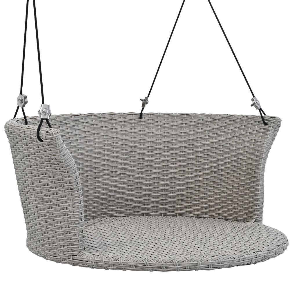 Wicker Rattan Outdoor Patio Swing Chair, Single Person Rattan Woven Swing Chair, 33.8" Hanging Seat with Adjustable Rope,Cushion,Pillow, Swing Bench for Garden, Backyard, Pond (Gray/Single) - image 3 of 6