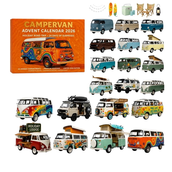 Campervan Advent Calendar 2026, 24 Day Holiday Road Trip Christmas Countdown Calendar with 24 Pcs Acrylic Tree Ornaments Set