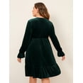 thumbnail image 4 of Kitsin Women's Plus Size Velvet Dress Wrap V Neck Swing Dress Long Sleeve Cocktail Party Dress, 4 of 7