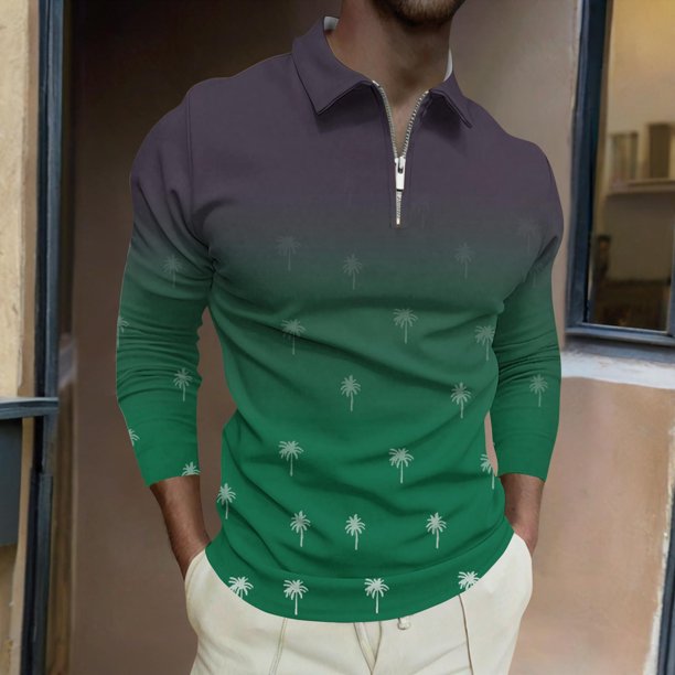 Blusa y camisa de manga larga con cuello vuelto para hombre, jersey de solapa con cremallera y manga larga, blusa informal estampada para San Valentín, poliéster para hombre