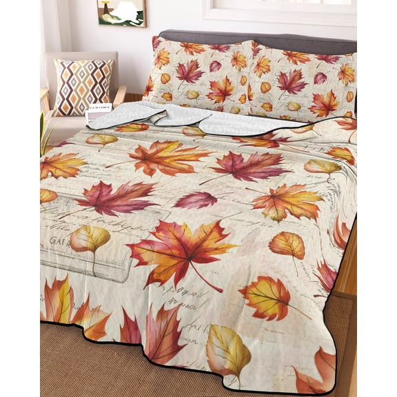 Fall Maple Leaves Full Size Down Alternative Comforter, Lightweight Comforter Quilt Bedding Set with Pillow Shams Thanksgiving Farmhouse Orange Leaf All Seasons Bed Comforter Duvet Insert 78"x90"