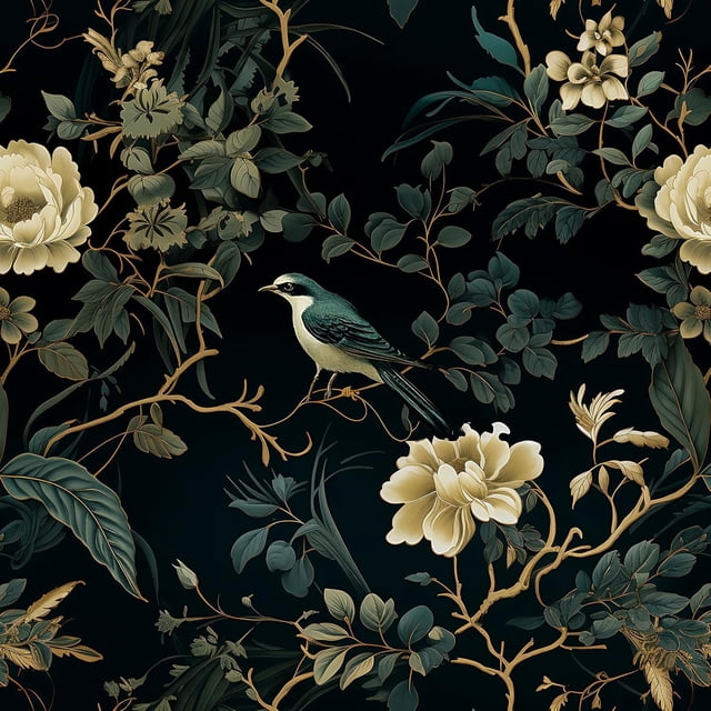 Papel tapiz floral oscuro Nukofal de vinilo autoadhesivo tipo peel and stick 43 x 500 cm