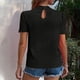 thumbnail image 4 of Blusas de Manga Corta para las Mujeres de la Moda Color Sólido Botón de Verano con Cuello Redondo, Poliéster, 4 of 7
