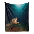 thumbnail image 1 of Turtle Soft Flannel Fleece Throw Blanket, Green Turtle Swimming Underwater Sunbeams Aquatic Wildlife Picture, Cozy Plush for Indoor and Outdoor Use, 60" x 80", Pale Brown Dark Blue, by Ambesonne, 1 of 6