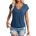 thumbnail image 3 of Kcolen Women's Dressy Casual Blouses To Wear with Jeans Summer Solid Color Short Sleeve T-Shirts V Neck Comfy Trendy Pullovers Loose Fit Fashion Blouse for Women, 3 of 6