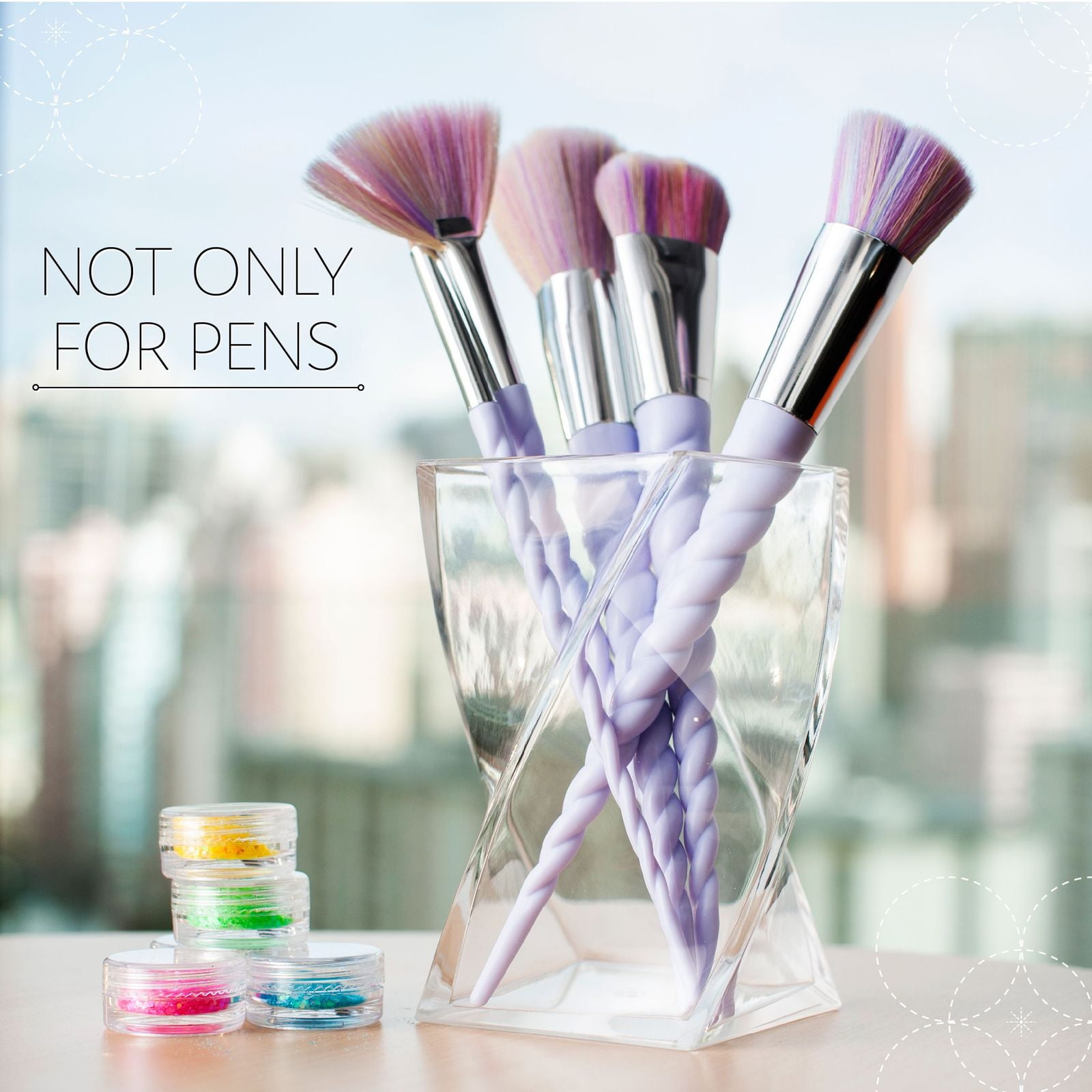 Zodaca Stylish Wave Pen Holder, Pencil Cup Desk & Makeup Brushes Organizer,  Aurora Themed
