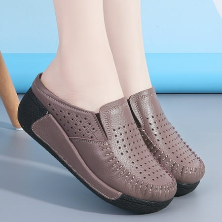 

YOUSNH New Half Trailer Hollow Hole Sandals Thick Sole Cake Shoes Women s Round Toe Platform Shallow Mouth Women s Single Shoe Summer Sandals Khaki 7(38)