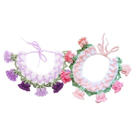 Healifty 2Pcs Adjustable Crochet Pet Knitted Collar Assorted Color Bell Necklace for Decoration