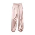 thumbnail image 5 of TEAJOPSUU Women's Silky Satin Joggers Drawstring Elastic Waist Side Pants with Pockets Elegant Lounge Tapered Legs Pants Pink, 5 of 9