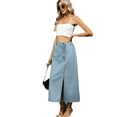 thumbnail image 5 of LYMAYTER Women Jean Skirt Casual Side Slit Denim Skirt High Waisted Button Mid-Length Skirt with Pockets, 5 of 9