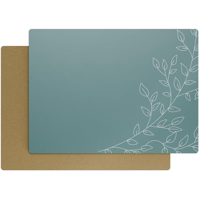 Royalty Art Napperons Boho Gris Sarcelle, Ensemble de 4 Pcs, Dessous en Liège Antidérapant, Surface Essuyable Résistante à la Chaleur pour la Protection de la Cuisine et de la Table à Manger, Motif Floral Mignon pour Déco de Ferme Ou Rustique