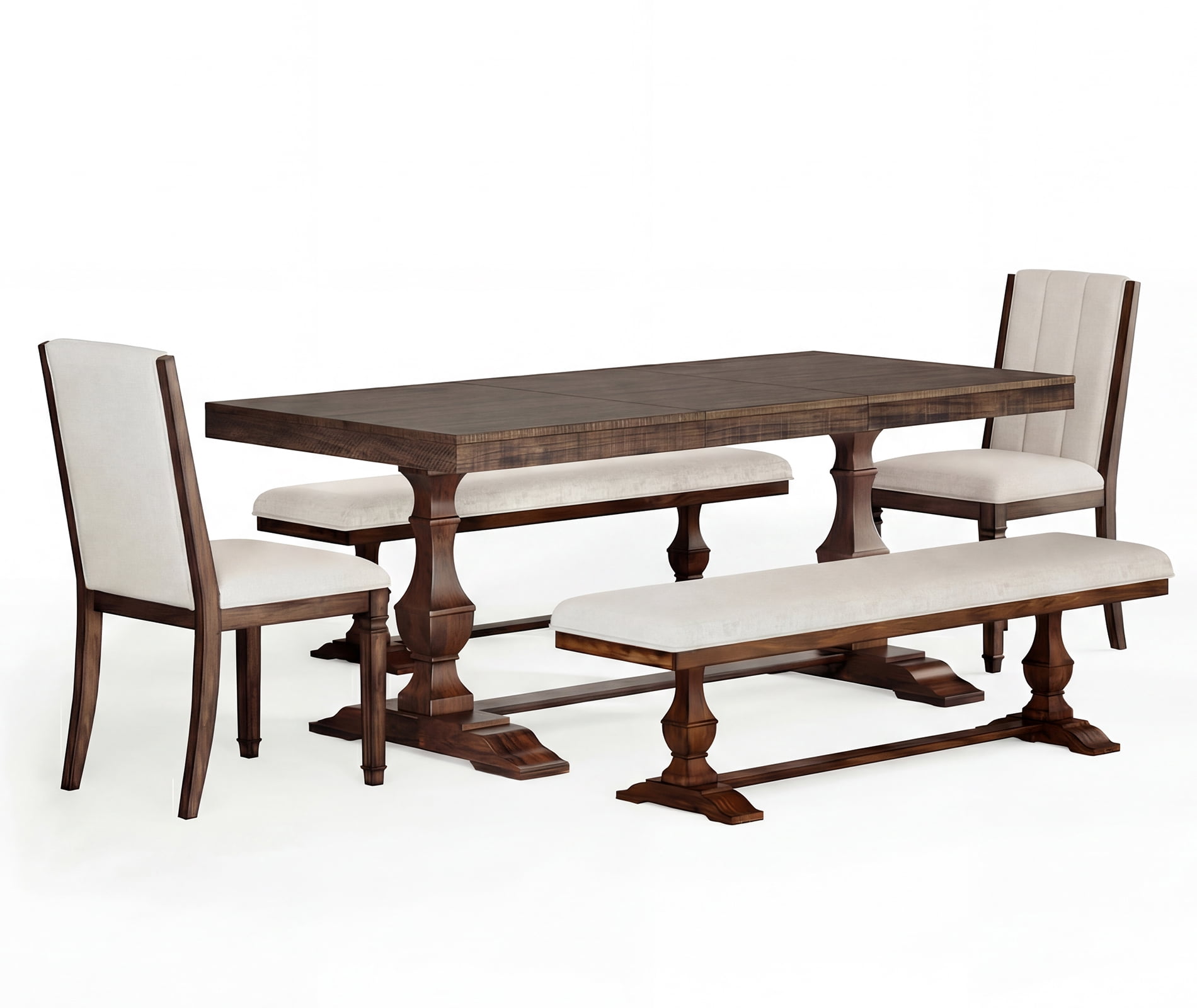 WAMPAT 5-pieces Farmhouse Dinning Table,74.8" Kitchen Table Set with 2 Benches and 2 Chairs for 6-8,Solid Wood Legs and Cushion Seat for Kitchen & Living Room,Espresso