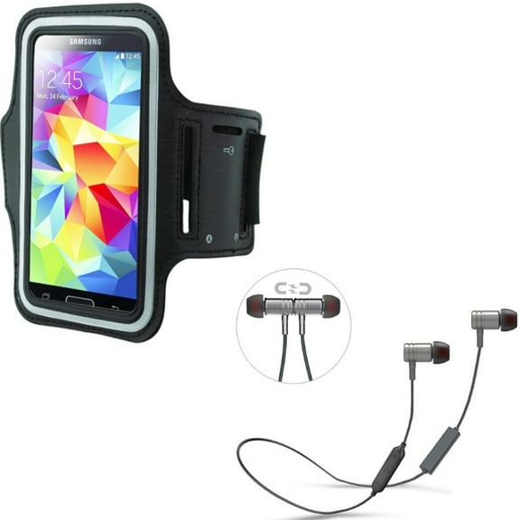 Gym Workout Sports Running Armband w Earphones Sports Wireless Headset L4Z for Kyocera Brigadier, DuraForce - LG Logos, K3, Escape 2 - Samsung Galaxy S4 S3 Express 3 Avant Amp 2 Alpha