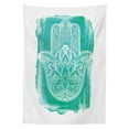 thumbnail image 3 of Ambesonne Hamsa Tablecloth Rectangular Table Cover, Grungy Floral Ethnic Motif, 52"x70", Turquoise and White, 3 of 4