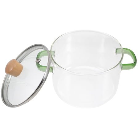 Soimiss Home Use Glass Cooking Pot with Lid Transparent Double Handle Soup Pot