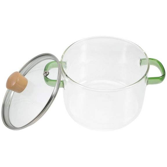 Soimiss Home Use Glass Cooking Pot with Lid Transparent Double Handle Soup Pot