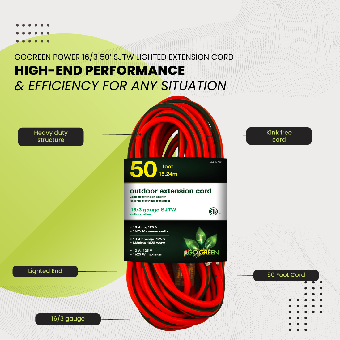 GoGreen Power 50ft Heavy Duty Extension Cord Orange photo 4