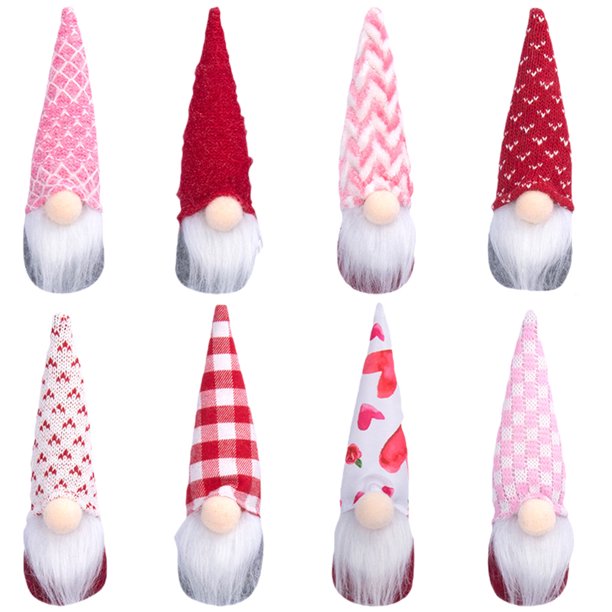 KAKOWELY 8 adornos colgantes de gnomos de San Valentín hechos a mano, gnomos de peluche suecos.