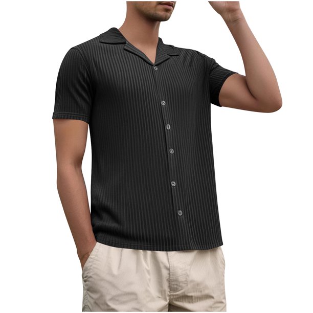 Blusa y camisa de manga corta con cuello vuelto para hombre, estilo casual de verano, de color liso, con solapa y botones, de manga corta
