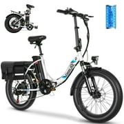 Gocio 500W Electric Bike, 20" * 3.0" Fat Tire Electric Bicycle, City Cruiser Ebike with 48V 10.4Ah Removable Battery UL 2849, Max 19.8mph Electric Folding Bike for Adults Shimano 7 Speed White