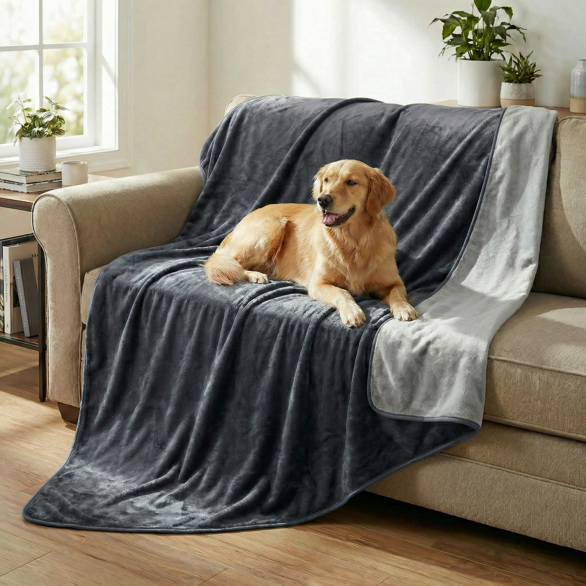Lavish Home 80x80 Waterproof Blanket for Kids, Pets, and Outdoors (Gray)