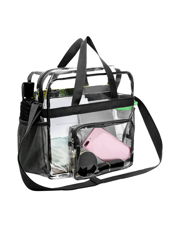 TSV Clear Tote Bag, Large Waterproof Clear Crossbody Bag with Adjustable Strap for Stadium, Travel Handbag, 12x12x6''