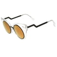 thumbnail image 3 of sunglassLA Unisex Womens Inner Metal Frame Zigzag Stepped Temple Two-Tone Cat Eye Sunglasses (Clear-Black / Purple Mirror) - 45mm, 3 of 4