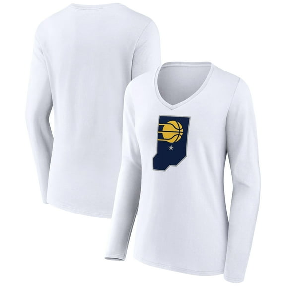 Women's White Indiana Pacers Alternate Logo V-Neck Long Sleeve T-Shirt