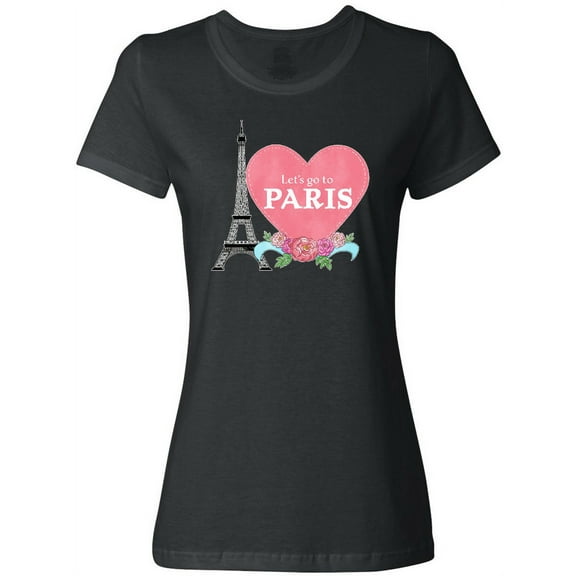 Inktastic Let's Go to Paris with Pink Heart and Eiffel Tower Women's T-Shirt