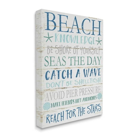 The Stupell Home Decor Beach Knowledge Blue Aqua and White Planked Look Sign